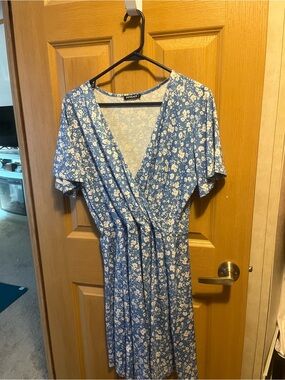 Avenue Blue and White Floral Wrap Midi Dress